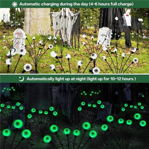 Halloween Decorations Outdoor Solar Scary Eyeball Lights, 2PACKS 12LED Green - Picture 6 of 8